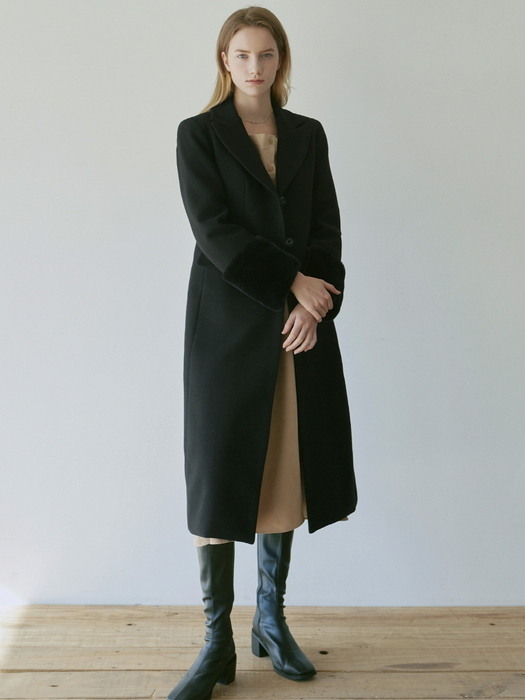 MINK WOOL SINGLE LONG COAT_BLACK