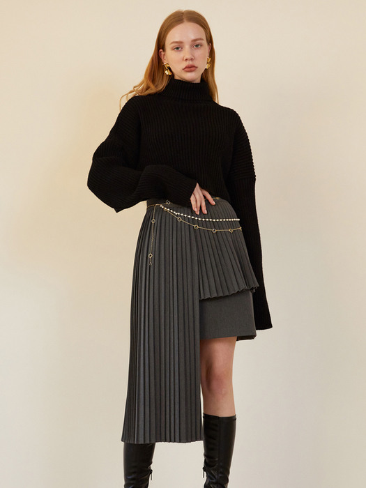 unbal pleats skirt (CHARCOAL)