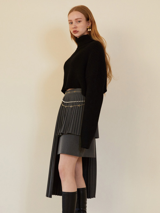 unbal pleats skirt (CHARCOAL)