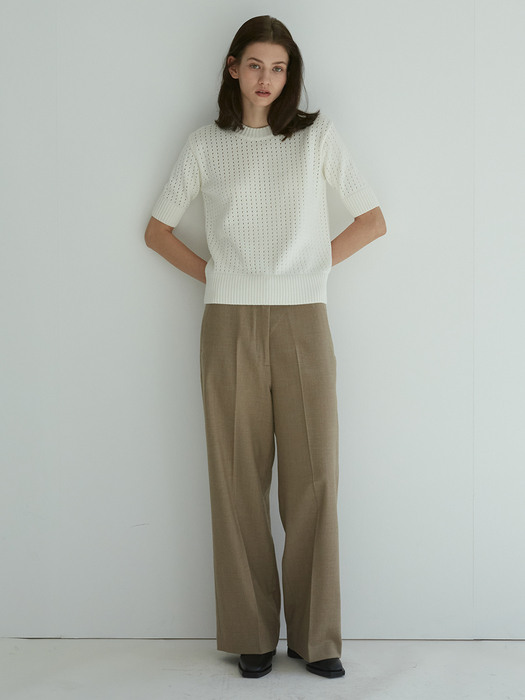 [Woman] Textured Short Sleeve Sweater (Ivory)