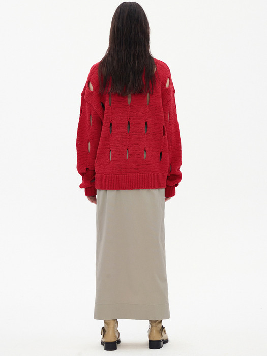 CUT-OUT COTTON SWEATER, RED
