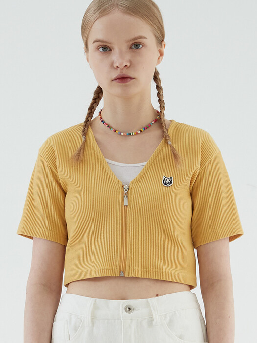 V-NECK ZIPUP CROP T (YELLOW)