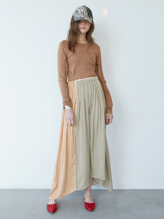 Leina Skirt_Light Khaki+Coral Beige