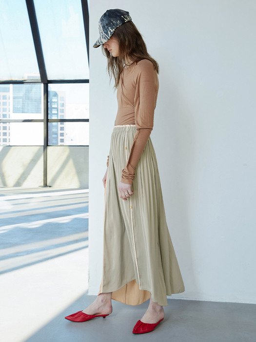 Leina Skirt_Light Khaki+Coral Beige