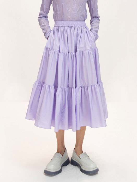 Tiered Shirred Skirt_Lilac
