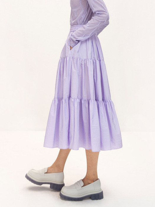 Tiered Shirred Skirt_Lilac
