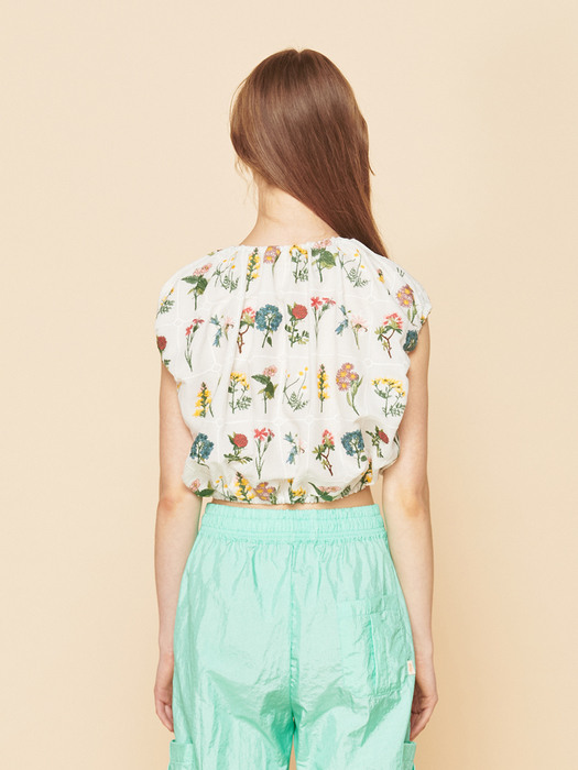 FLORAL EMBROIDERY BANDED TOP, WHITE