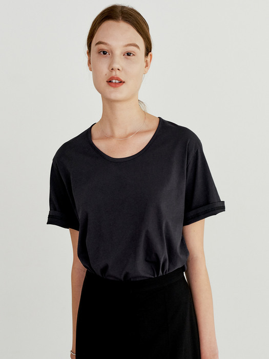 BASIC U NECK T-SHIRT CHARCOAL