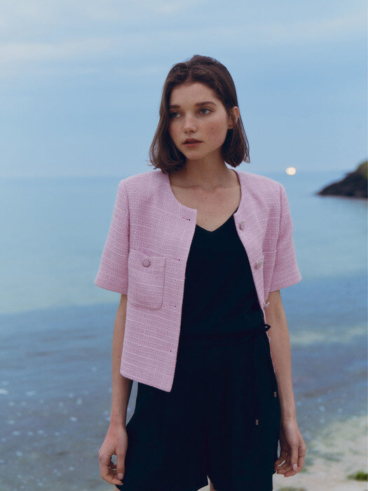 Tweed Button Jacket_Pink