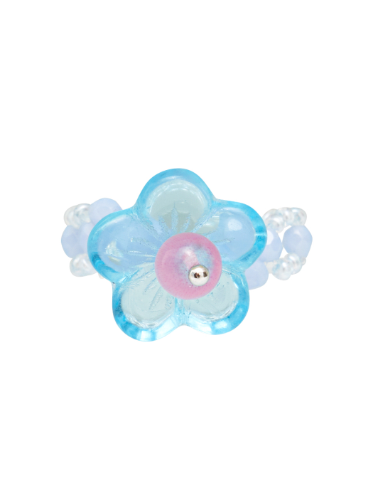 Glass Flower Beads Ring (Sky Blue)