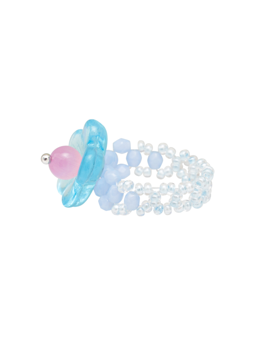 Glass Flower Beads Ring (Sky Blue)