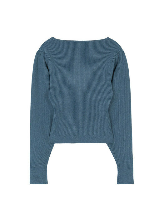 Square Neck Volume Sleeve Knit in Blue VK1WP163-22