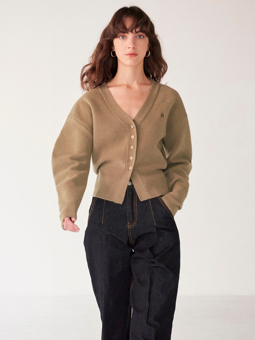 ROUND SILHOUETTE WOOL CARDIGAN(khaki)