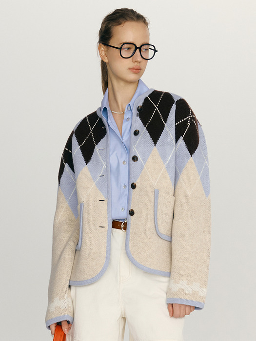 [N]HAPPINESS Argyle wool knit cardigan (4color)