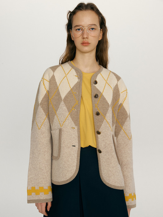 [N]HAPPINESS Argyle wool knit cardigan (4color)