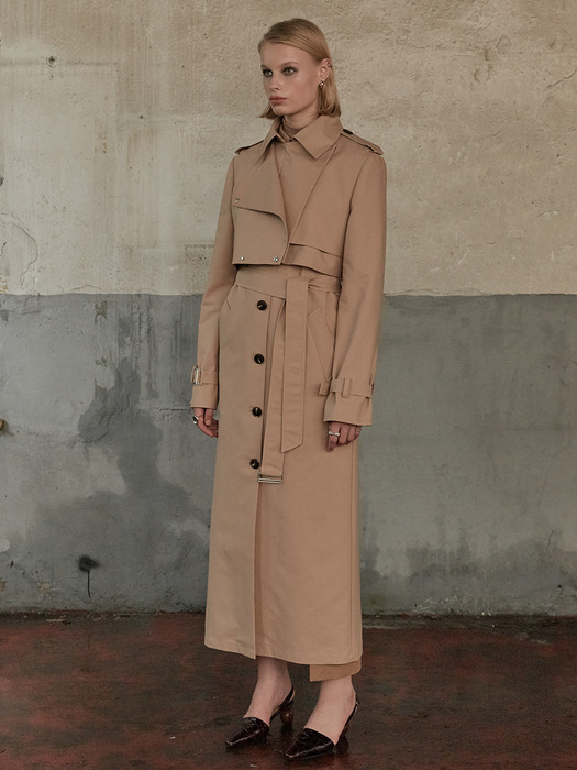 VERSO Double Layered Two Way Trench Coat_Camel Beige