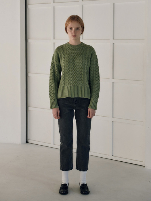 wool cable knit - avocado