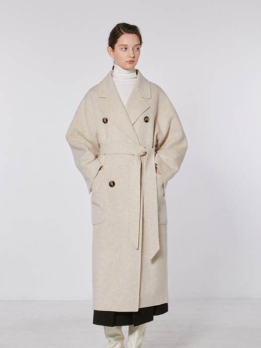 TOF CASHMERE DOUBLE COAT [HAND MADE] OATMEAL
