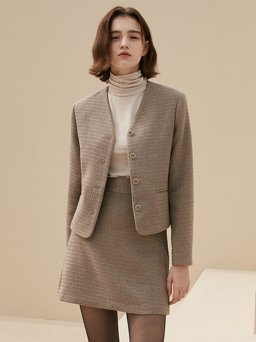 j830 (SET) none collar jacket+mini skirt (grey)