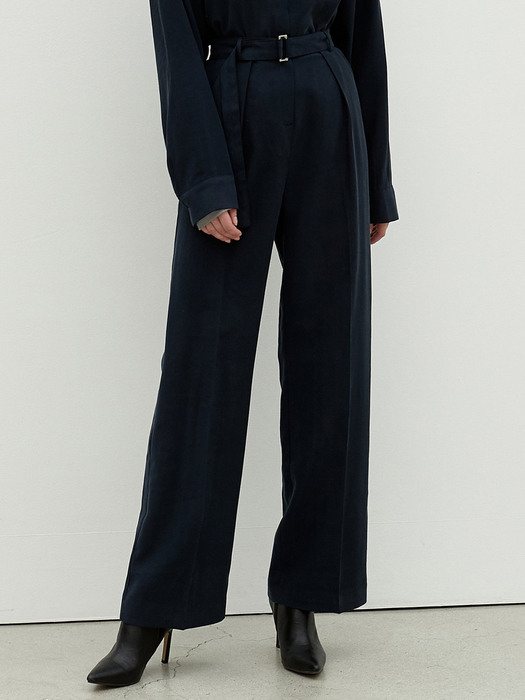 iuw1141 belted wide slacks (navy)