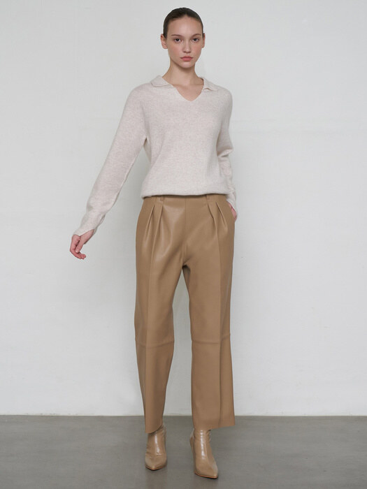 Leather Pintuck Pants