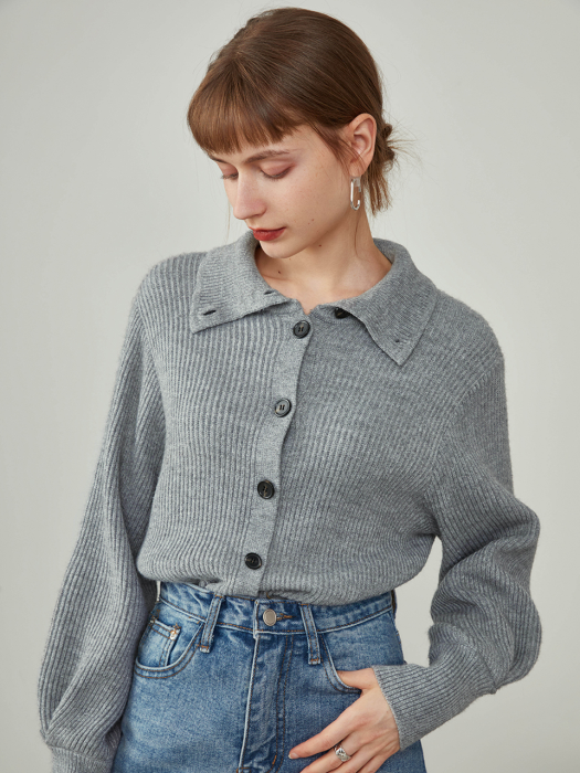 High callor gray knit cardigan