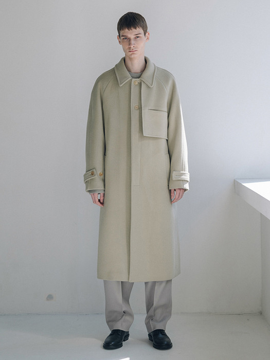 Flap pocket balmacaan coat ( beige )