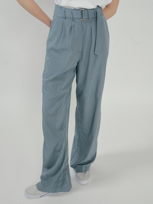 KACK BELTED WIDE PANTS GRAY BLUE