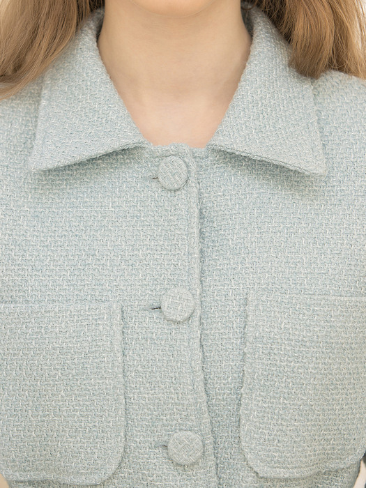 Basic Collar Tweed Single Jacket Dress Mint