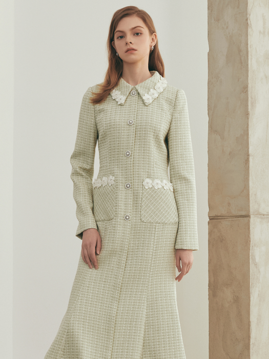 Ruth / Flower Detail Tweed Dress
