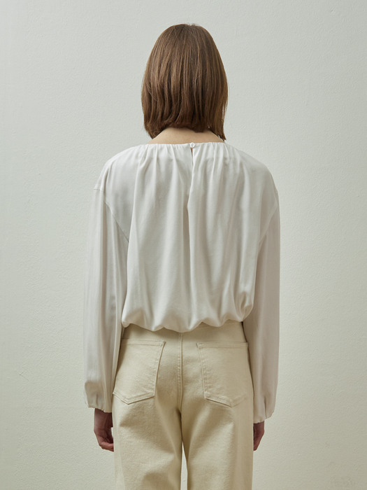 Shirring banding blouse_WHITE