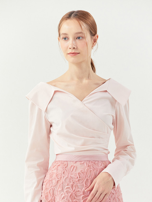 [미전시]ELLIE V-neck blouse (Pale pink)