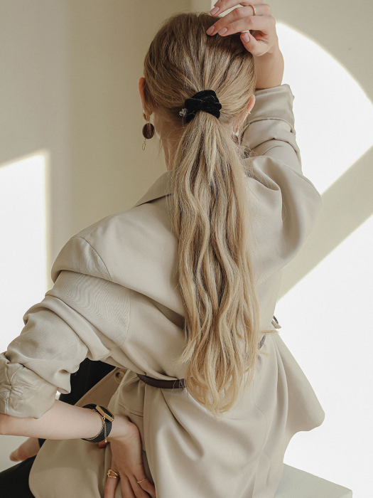 White Cubic Velvet Hair Scrunchy H0686