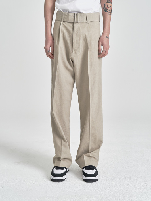 Linen Belted Pants (Beige)