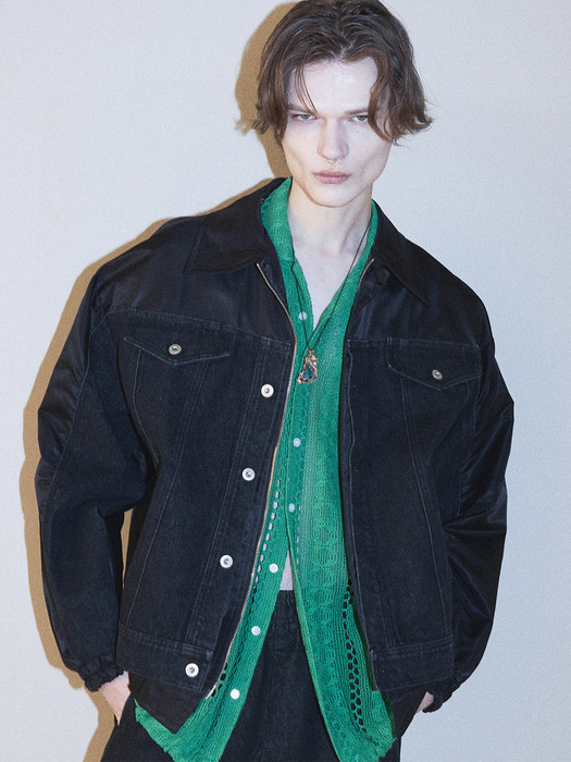 DENIM MIXED MA-1 JACKET - BK