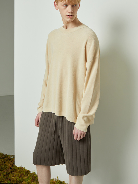 [SET] Organic cotton 100% broad rib collared shirts / half-pants_Mud Grey
