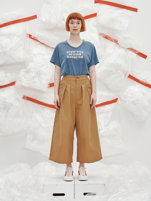 COTTON NYLON WIDE PANTS _ POWDER CAMEL