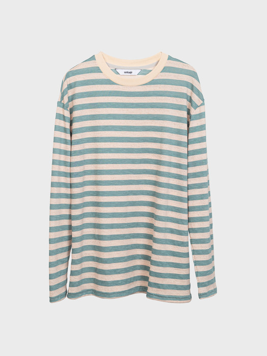 Breton Striped Slub Long-Sleeved Linen T-shirt[Mint(UNISEX)]_UTT-ST93 