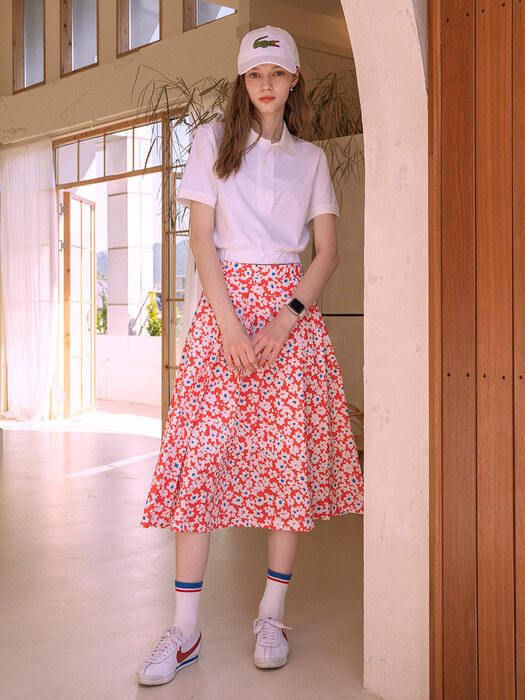 P3116 Florale pleats skirt_Red