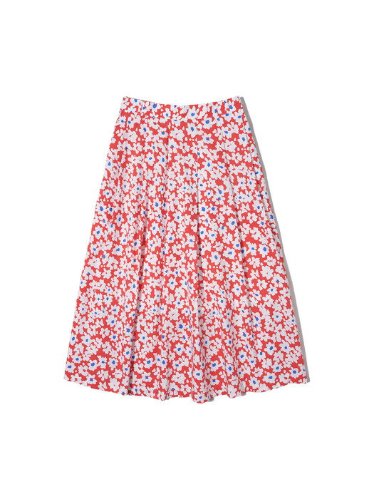 P3116 Florale pleats skirt_Red