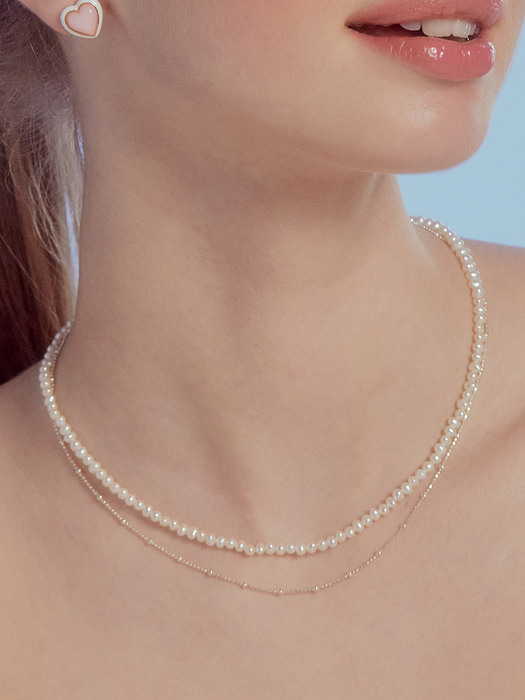 (SET) Classy Fresh Water Pearl+Chic Ball Chain Necklace SE0166