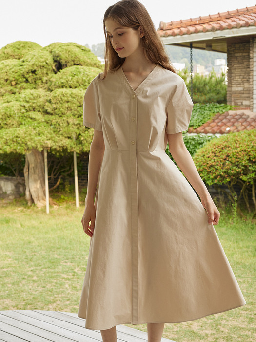V-neck Half Sleeve Flare Dress 2 Color