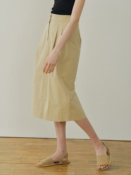 cotton tuck skirt (light beige)
