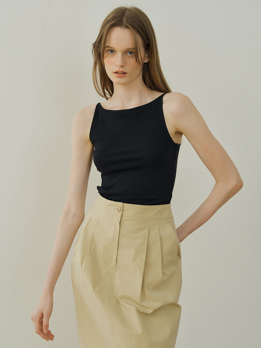 cotton tuck skirt (light beige)