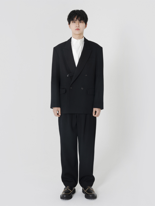 Wool twill belted pants Black