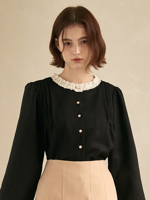 j849 lace neck wrinkle blouse (black)