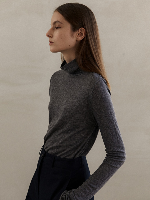 See-through turtleneck top(charcoal)