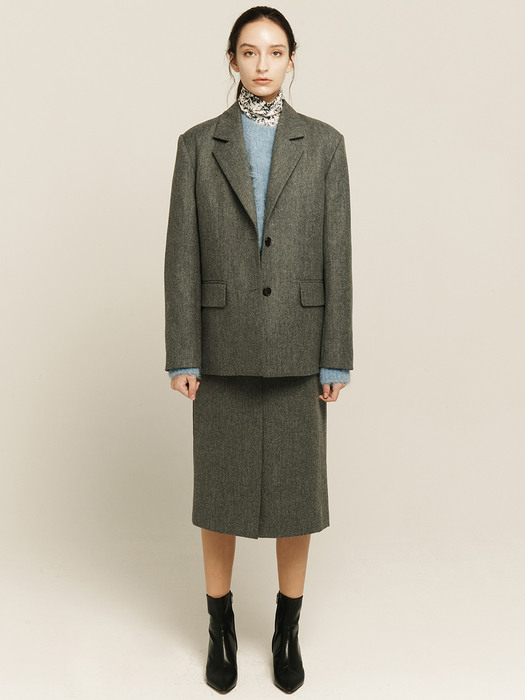 [Day-wool] Oversized Wool Blazer+Skirt SET_2color