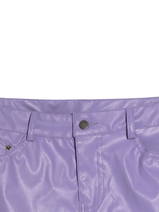 STAR RIVET VEGAN LEATHER SKIRT_PURPLE