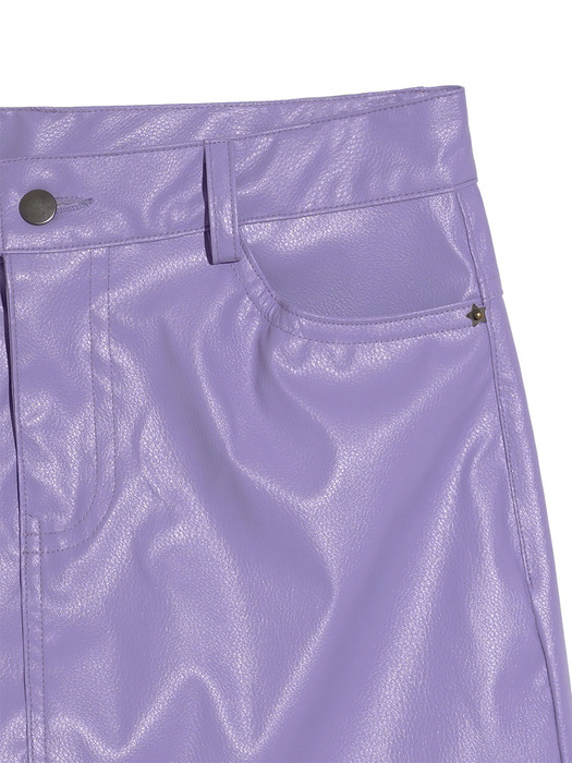 STAR RIVET VEGAN LEATHER SKIRT_PURPLE